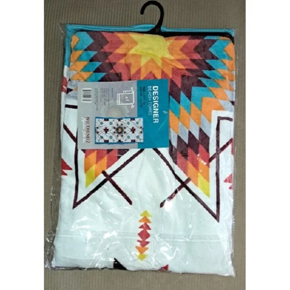 New White Star Oversized Native Southwest Bath Beach Pool Gift Towel Rustic NIP
